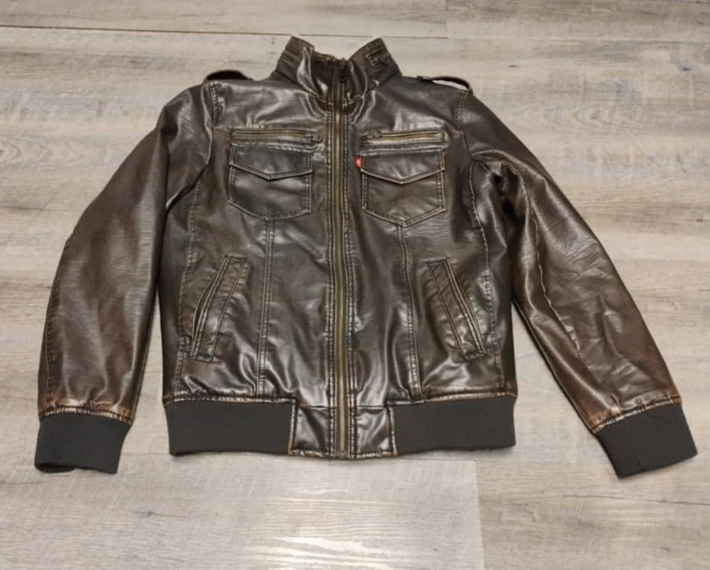 Levi Men's Faux Leather Sherpa Bomber Jacket Brown small New With Tag - Picture 1 of 13